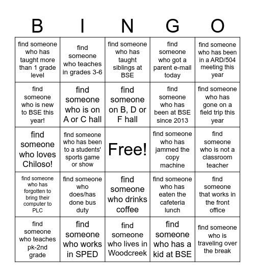 BSE BINGO!! Bingo Card