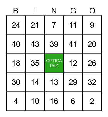 OPTICA PAZ 2023 Bingo Card
