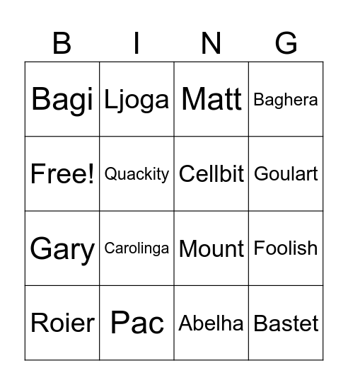 Quem sai de ordem? Bingo Card