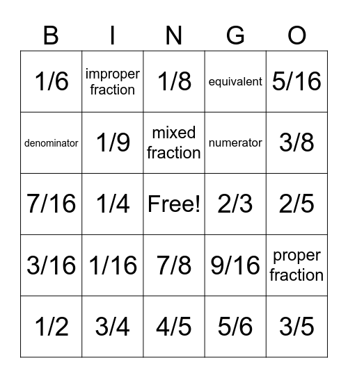 Equivalent Fractions! Bingo Card