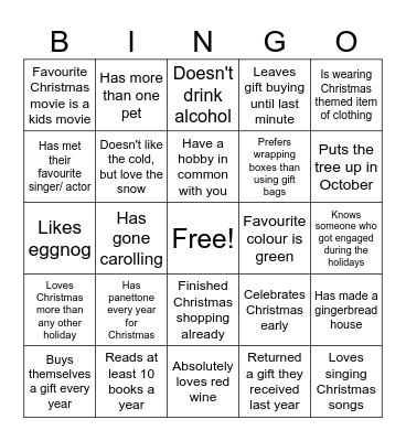 Amica Whitby Holiday Toast Social BINGO Card