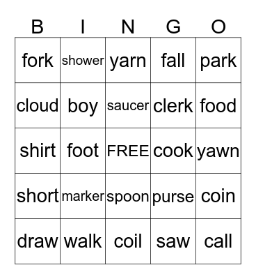 Phonics Bingo Card