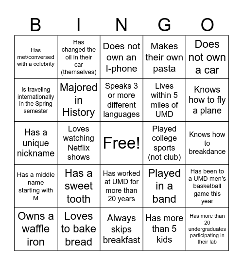 Mingle Bingo Card