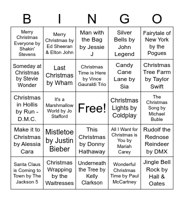 Christmas Song Bingo Card