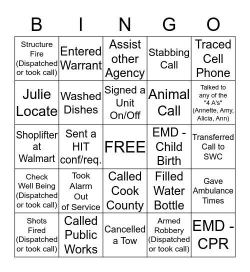 DISPATCH BINGO Card