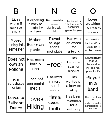 Mingle Bingo Card