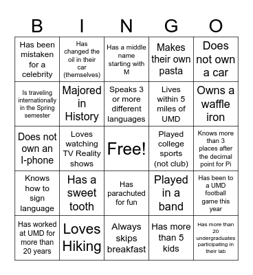 Mingle Bingo Card