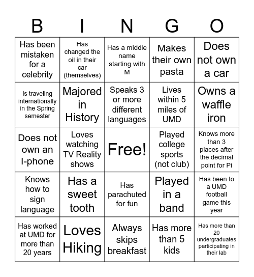 Mingle Bingo Card