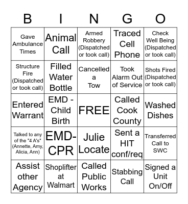 DISPATCH BINGO Card