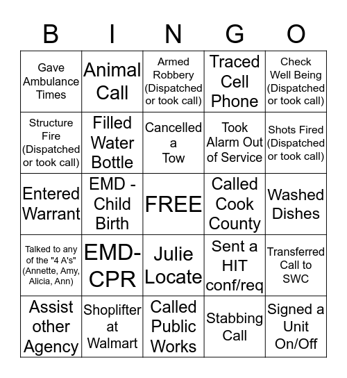 DISPATCH BINGO Card