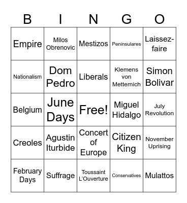 Age of Revolutions Bingo Card