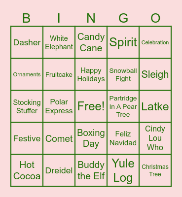 DM Holiday Bingo Card