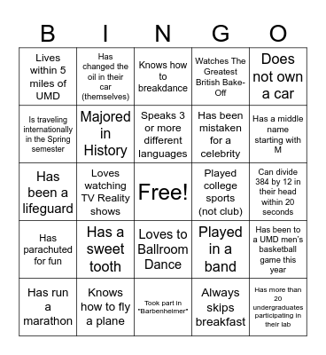 Mingle Bingo Card