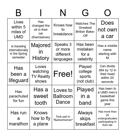 Mingle Bingo Card