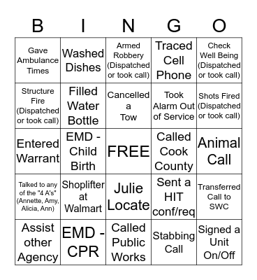 DISPATCH BINGO Card