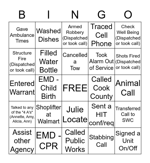 DISPATCH BINGO Card