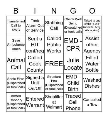 DISPATCH BINGO Card