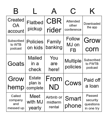Black Sheep Summit Bingo Card