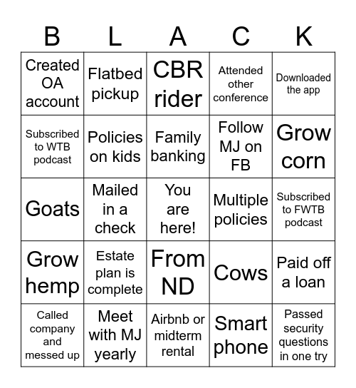 Black Sheep Summit Bingo Card