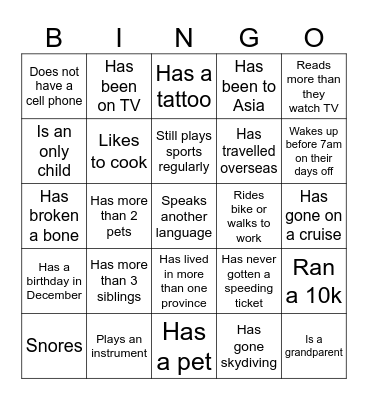 Christmas Coworker Bingo Card