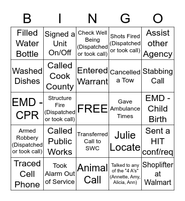 DISPATCH BINGO Card