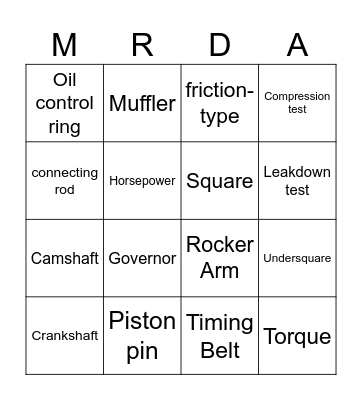 Small Engines Bingo Card