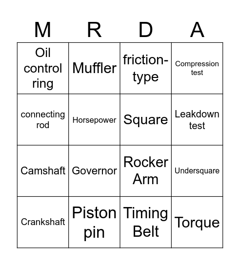 Small Engines Bingo Card