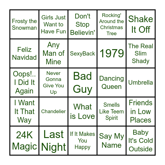 Name That Tune BINGO!!! Bingo Card