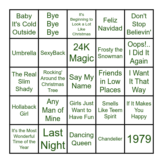 Name That Tune BINGO!!! Bingo Card