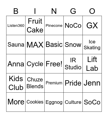 Chuze Fitness BINGO Card