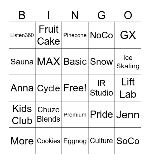 Chuze Fitness BINGO Card