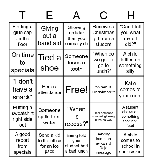 Almost Winter Break For Teachers Bingo Card