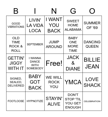 BOOM BOX 70's, 80''s, & 90's Bingo Card