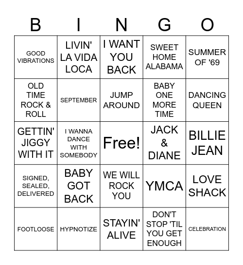 BOOM BOX 70's, 80''s, & 90's Bingo Card