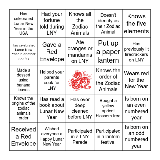 AIA Virtual Lunar New Year 2024 Bingo Card