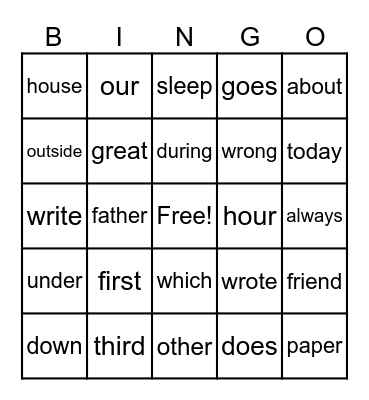 Untitled Bingo Card