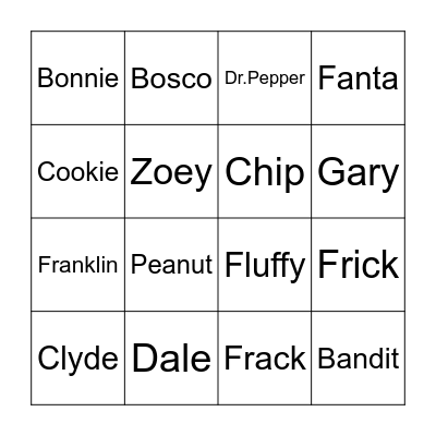 Ag Animals Bingo Card