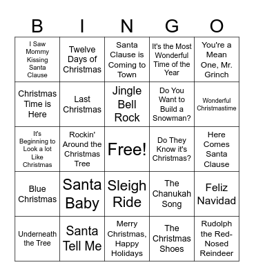 Actual Christmas Bingo Card