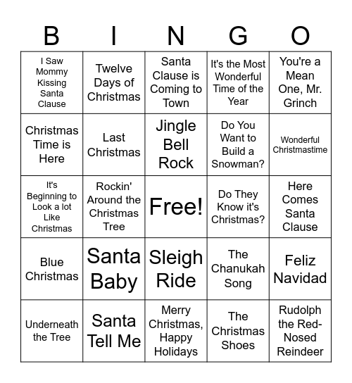 Actual Christmas Bingo Card