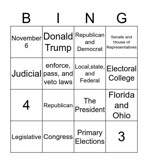 US Government Bingo Card