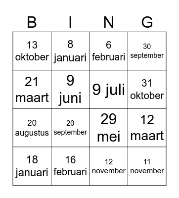 Datum Bingo Card