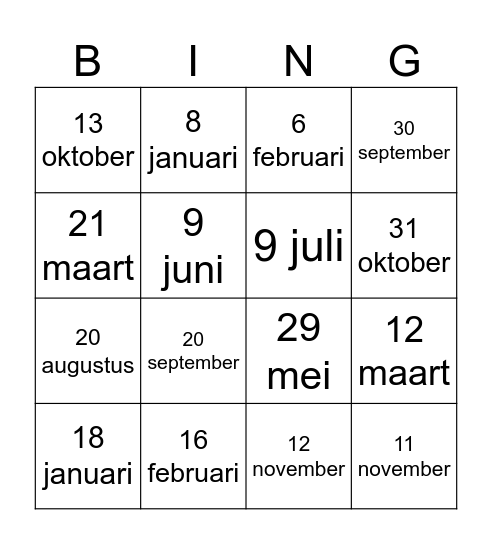 Datum Bingo Card