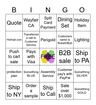 Wayfair Sales Bingo Card