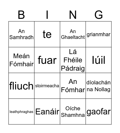 Na Séasúir Bingo Card