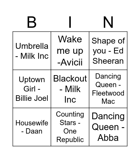 Muzikale bingo TDTI Bingo Card