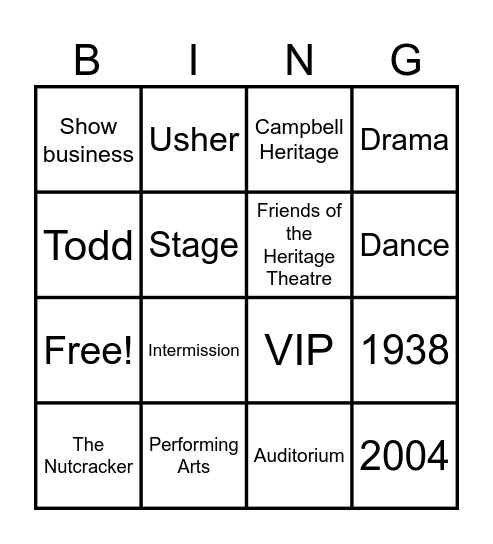 Theatre BINGO! Bingo Card