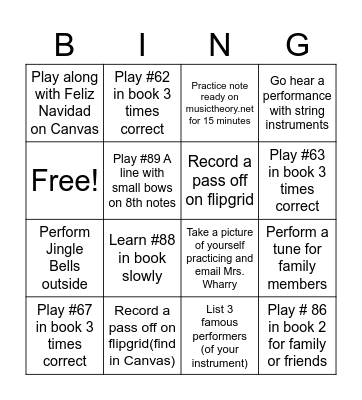 AMS Beg. Orchestra Winter Break Bingo Card