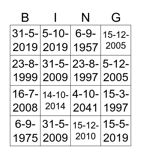 datum bingo Card