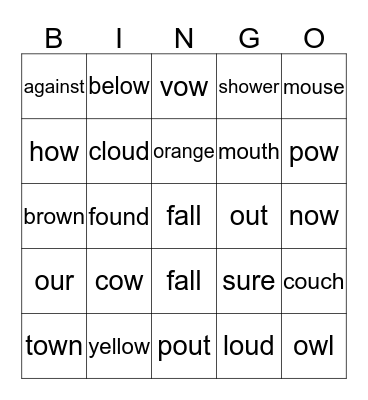 ou and ow  Bingo Card