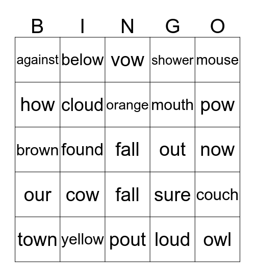 ou and ow  Bingo Card